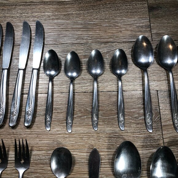 Oneida Custom Stainless Roseanne Rose Flatware 27 Pieces Vintage Utensils MCM - Picture 6 of 9